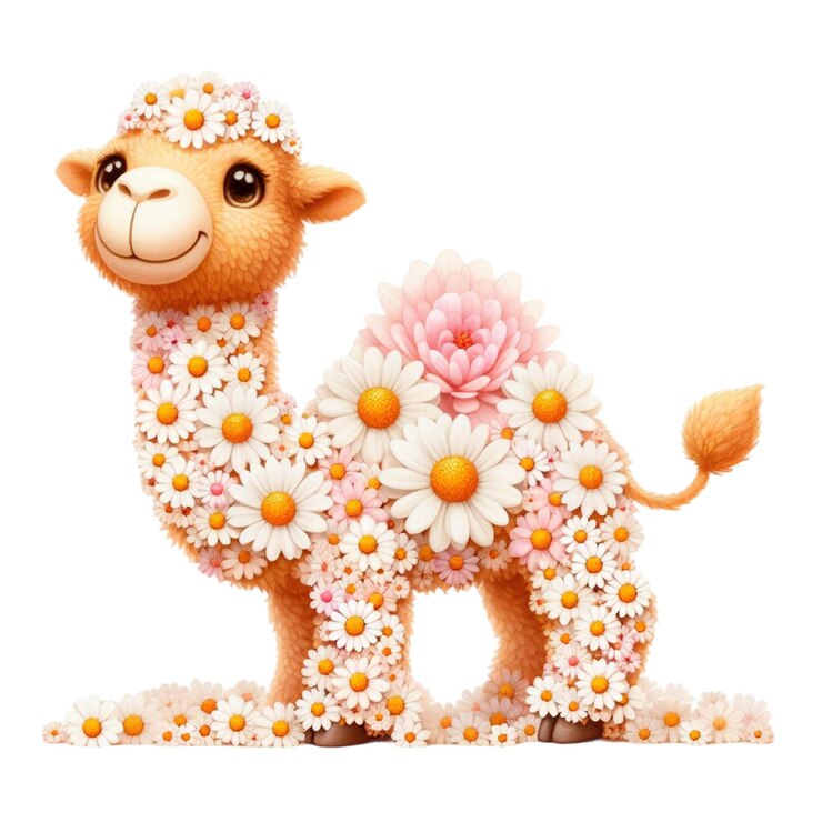 PSD un camello de juguete con flores y una flor en él
