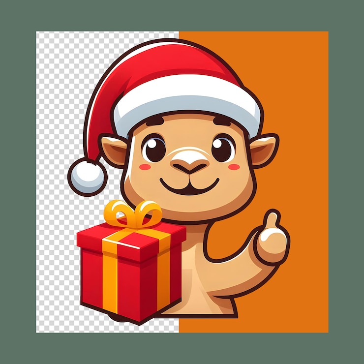 PSD camello de navidad con caja de regalos