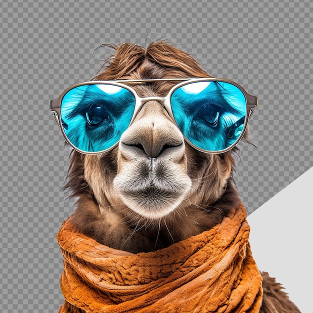 PSD camelo usando óculos de verão frios png isolado em fundo transparente