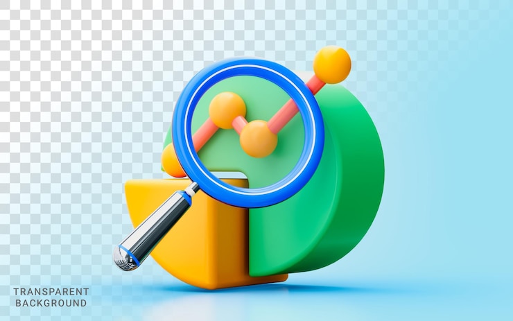 PSD camembert magnifier verre illustration 3d entreprise croissance financière information méthode de recherche