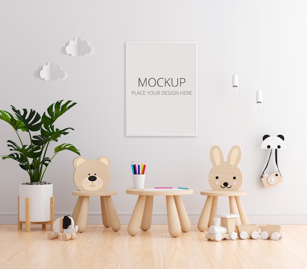 Camera bianca per bambini con mockup di cornice