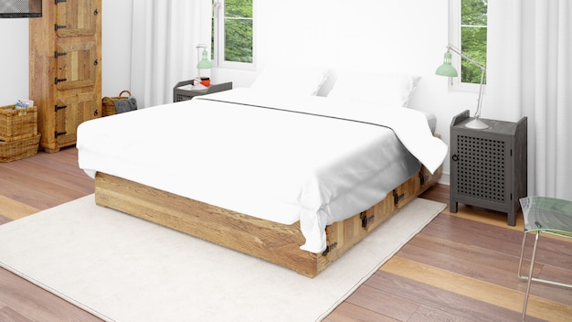 Camera d'albergo o camera da letto con letto matrimoniale e stile accogliente