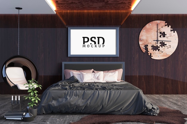Camera da letto con letto matrimoniale e cornice