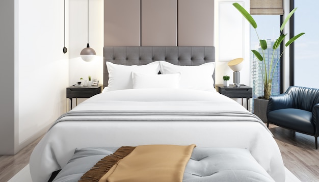camera da letto doppia moderna e luminosa con mobili