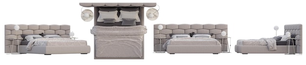 camera da letto impostata da varie angole sullo sfondo bianco