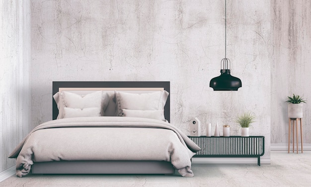 Camera da letto moderna interna con decorazioni