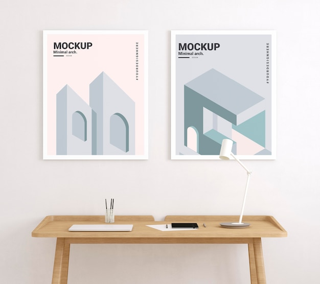 Camera dell'artista con mockup di poster minimi