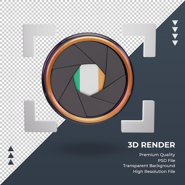 Câmera do obturador 3d Bandeira da Irlanda renderização vista frontal