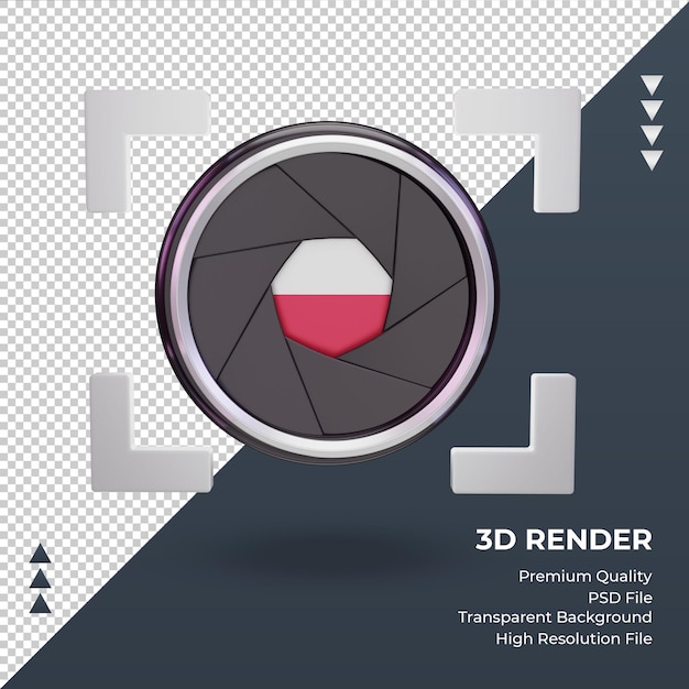 Câmera do obturador 3d Bandeira da Polônia renderização vista frontal