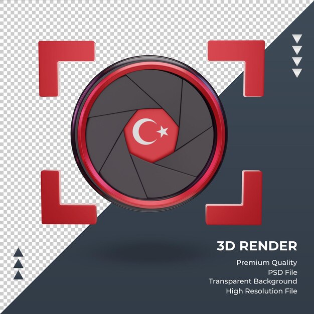 Câmera do obturador 3d bandeira da turquia renderização vista frontal