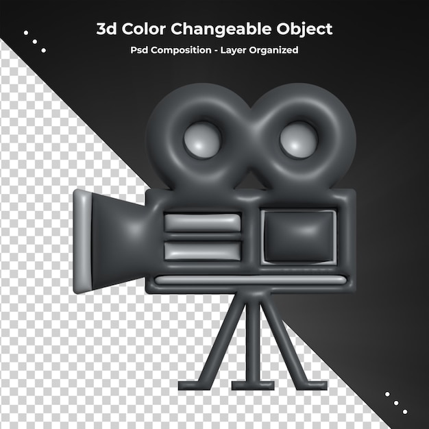 PSD câmera fotográfica com lente e botão. ícone de renderização 3d estilo minimalista dos desenhos animados