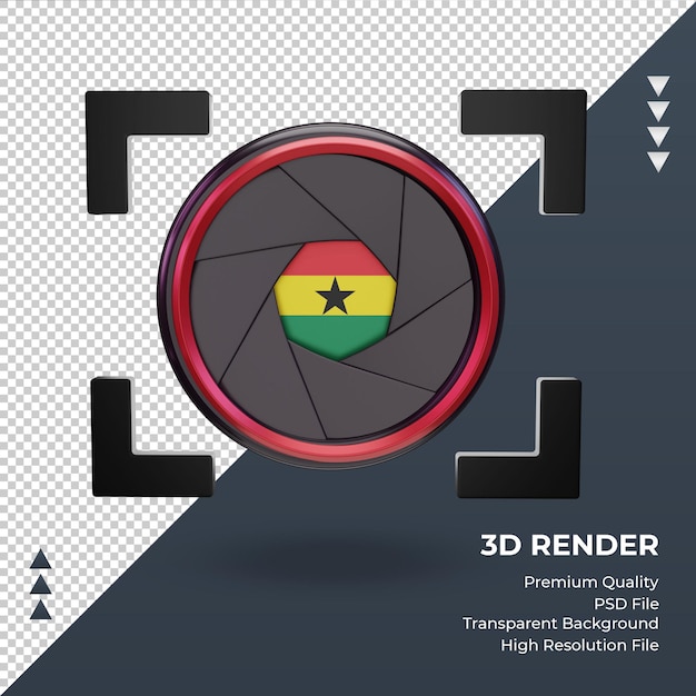 PSD caméra à obturateur 3d drapeau ghana rendu vue de face