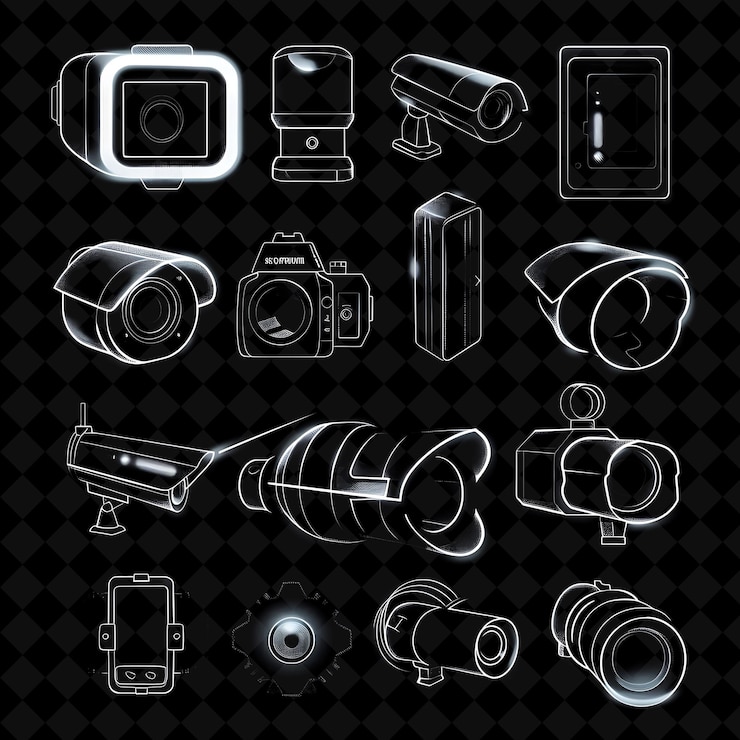 PSD camera spy pixel item com design de espionagem e lente e microfone y2k forma neon coleções de arte de cor