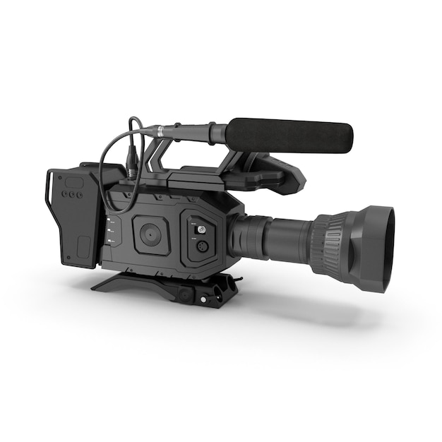 Caméra vidéo de radiodiffusion professionnelle avec microphone et lentille