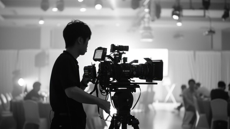 PSD cameraman che filma un evento in una sala