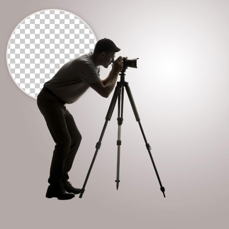 PSD cameraman con telecamera video siluette su sfondo trasparente
