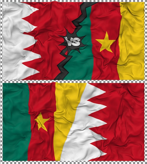 Le Cameroun contre le Bahreïn Half Combined Flag Cloth Bump Texture Rendering 3D