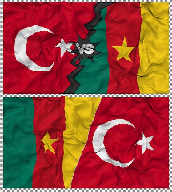 Le Cameroun contre la Turquie Half Combined Flag Cloth Bump Texture Rendering 3D