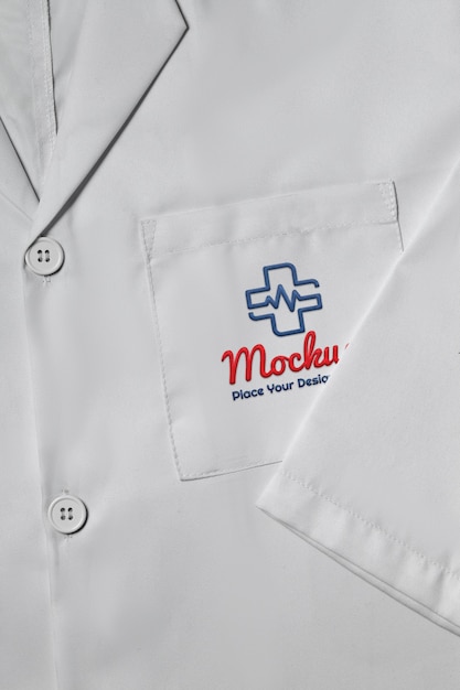 Camice da laboratorio con tasca mock-up etichetta