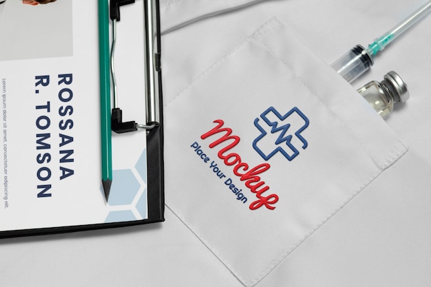 Camice da laboratorio con tasca mock-up etichetta