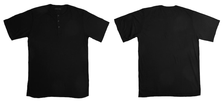 PSD camicetta nera henley davanti e dietro disegno mock up modello tagliato