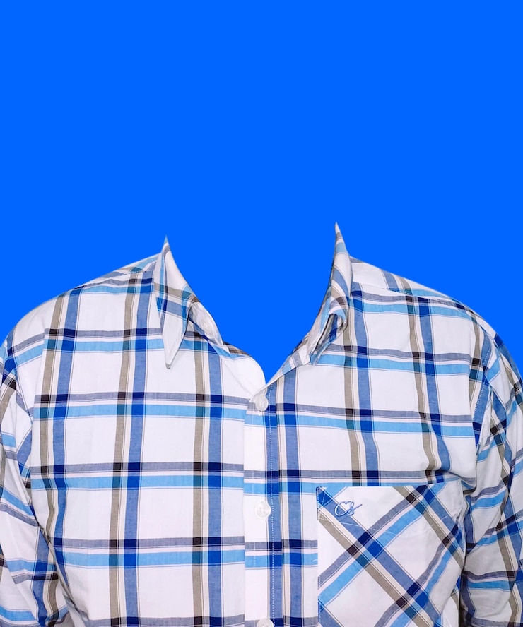 PSD camicia bianca e blu a scacchi per foto a misura di passaporto