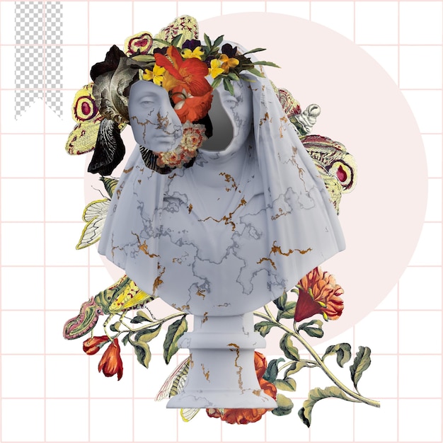 Camilla Barbadori statues 3D rendent collage avec des pétales de fleurs compositions pour votre travail