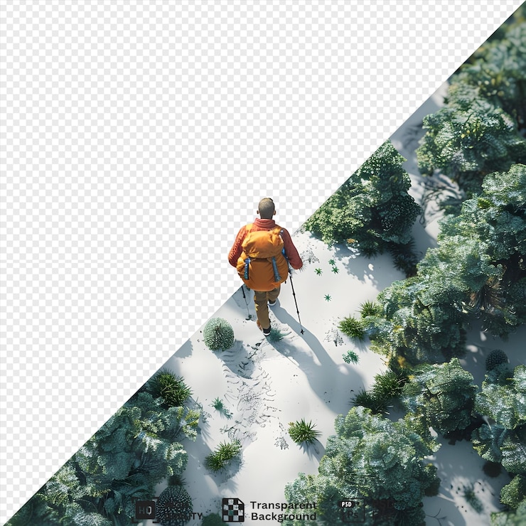 PSD caminante caminando por el paisaje del bosque nevado con imagen transparente de alta calidad no es un activo gratuito