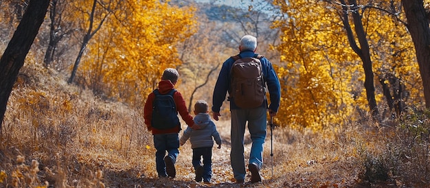 Caminhadas em família nos bosques de outono
