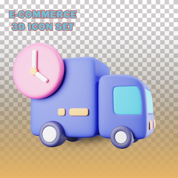 Caminhão conjunto de ícones 3d de comércio eletrônico