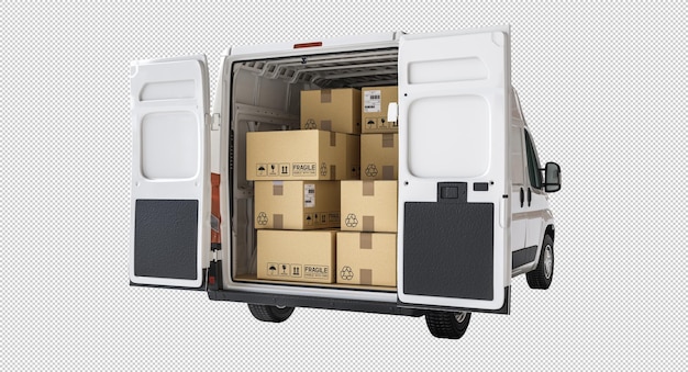 PSD caminhão de entrega carregado de caixas de papelão