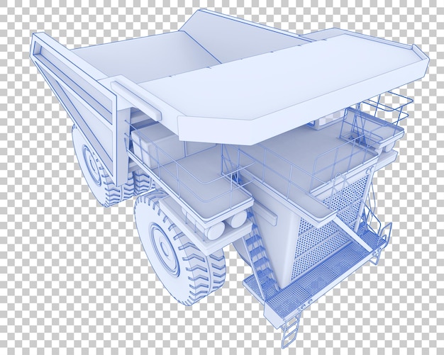 Caminhão de mineração na ilustração de renderização 3d de fundo transparente
