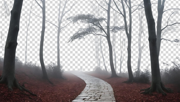 PSD caminho da floresta nebulosa