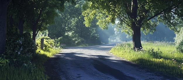 Caminho sinuoso através da floresta nebulosa