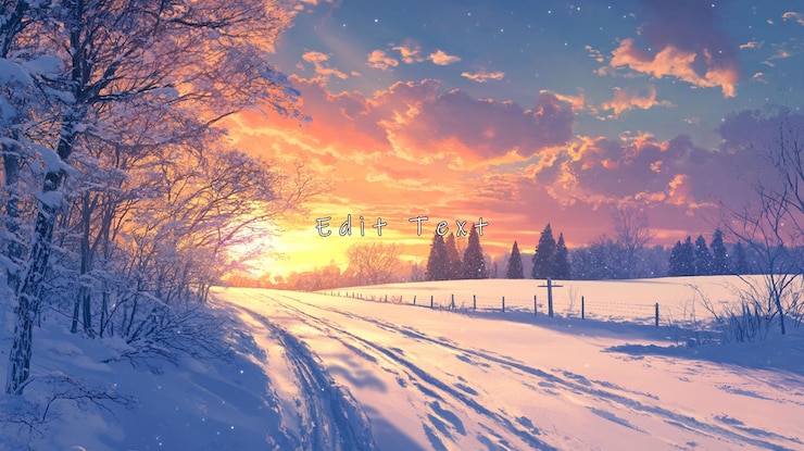 PSD camino nevado en el paisaje de invierno al atardecer