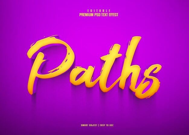 Caminos editables con efecto de texto 3D psd premium