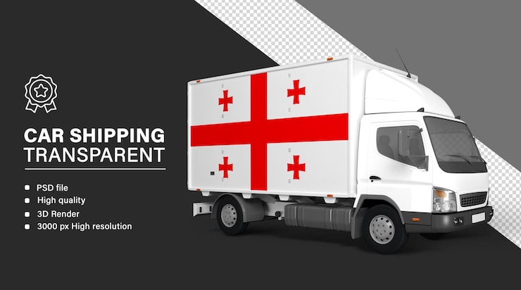 PSD camion 3d con bandera de georgia aislada en un fondo transparente