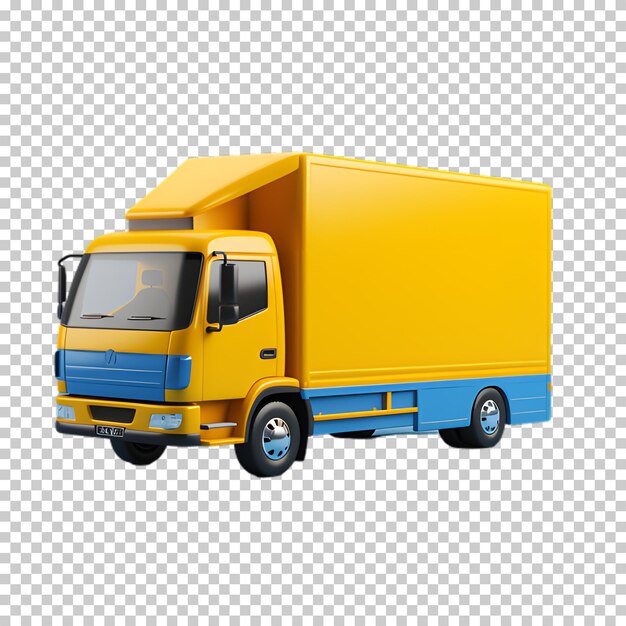 Camión azul amarillo aislado sobre fondo transparente