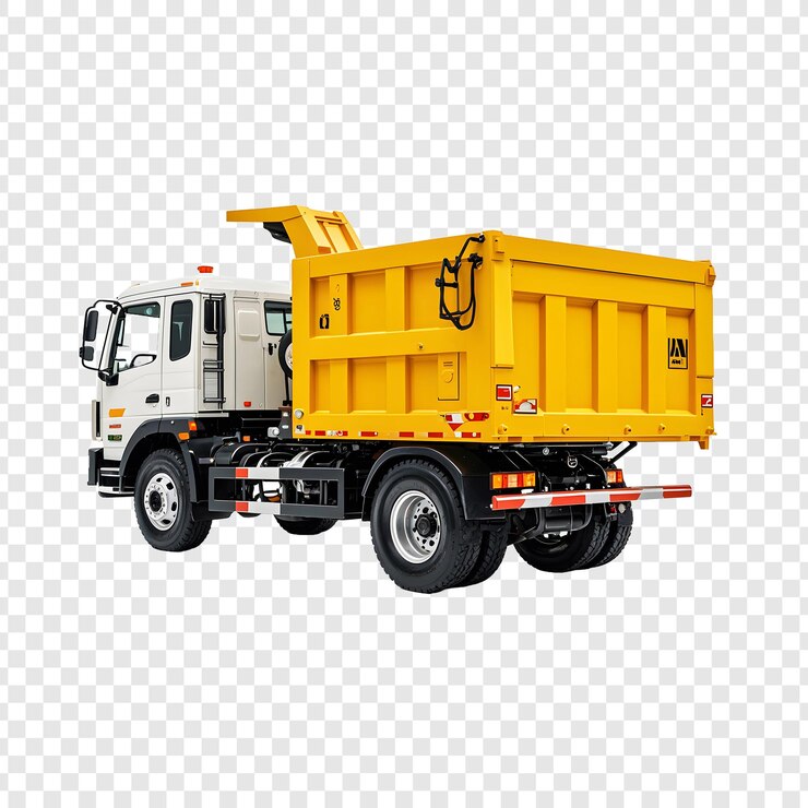 PSD un camión de basura amarillo con la palabra basura en el lado