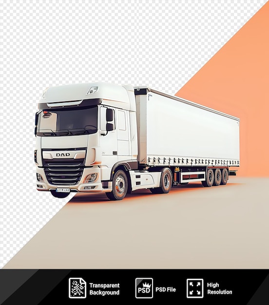 PSD un camion blanc avec remorque garé contre un ciel orange png psd