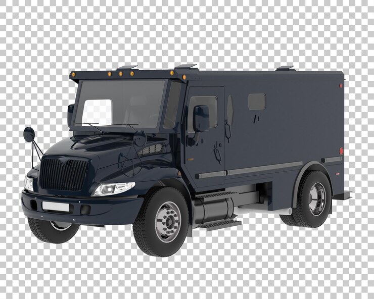 PSD camión blindado en la ilustración de renderizado 3d de fondo transparente