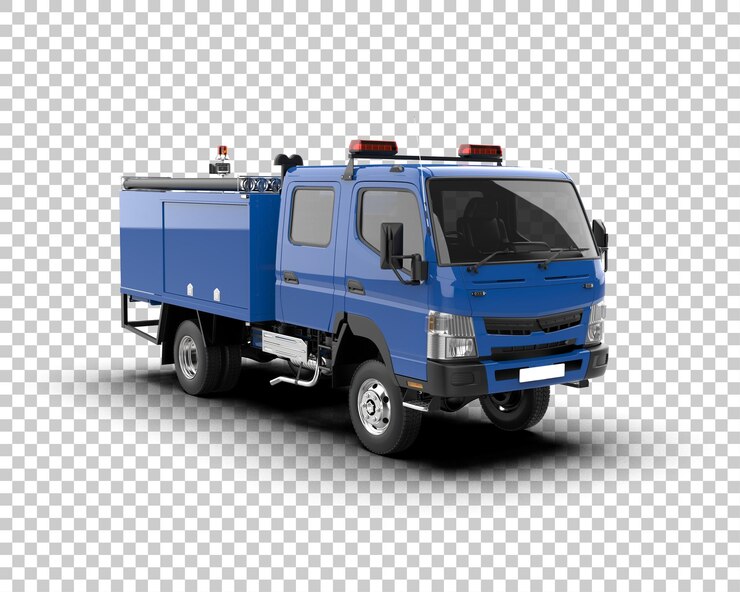 PSD el camión de bomberos aislado en el fondo ilustración de renderización 3d