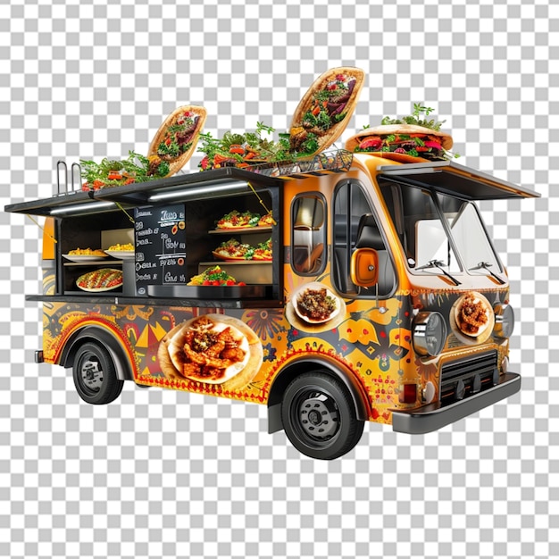 PSD camión de comida con tienda de takoyaki bocadillo japonés con y modelo en la parte superior del coche