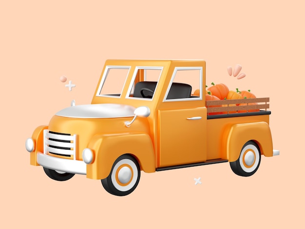 camion di Halloween con zucca elementi tematici di Halloween illustrazione 3D