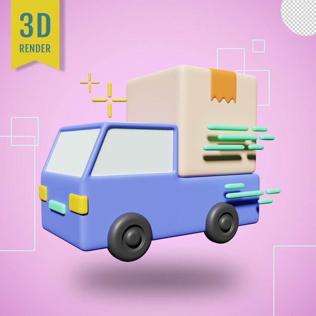 PSD camion de livraison 3d et carton avec fond transparent