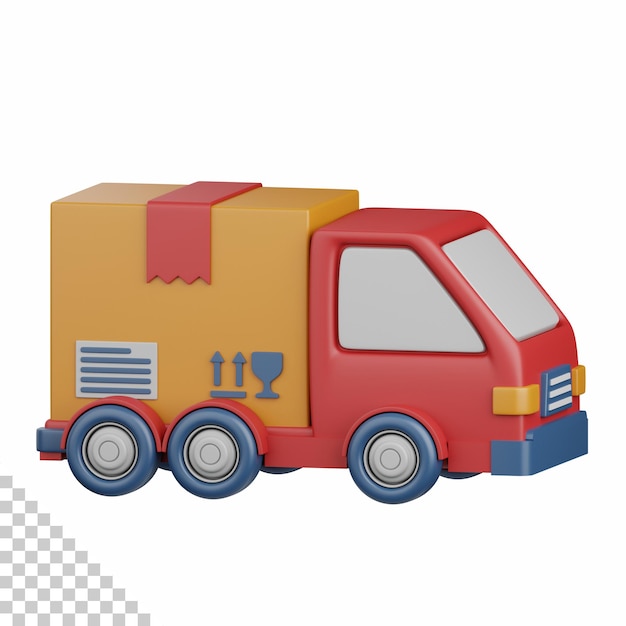 PSD camion de livraison de rendu 3d isolé utile pour la livraison en ligne de magasin de détail d'entreprise de commerce électronique et l'élément de conception de marché