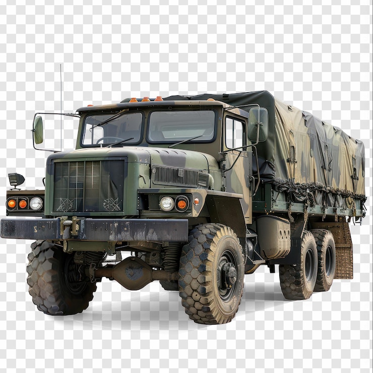 PSD camión militar en el fondo de la transparencia psd