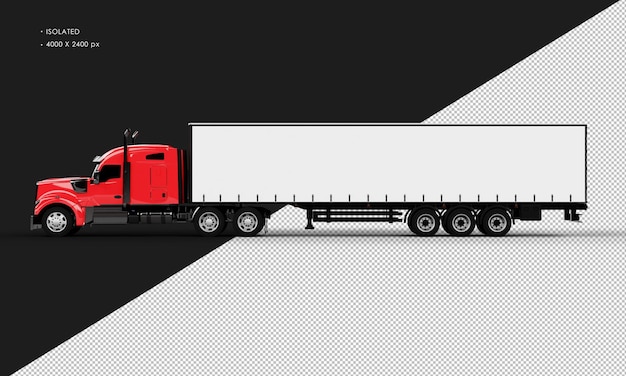 PSD camión de remolque largo rojo brillante realista aislado desde la vista lateral izquierda
