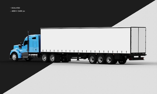 PSD camion remorque long bleu brillant réaliste isolé de la vue arrière gauche