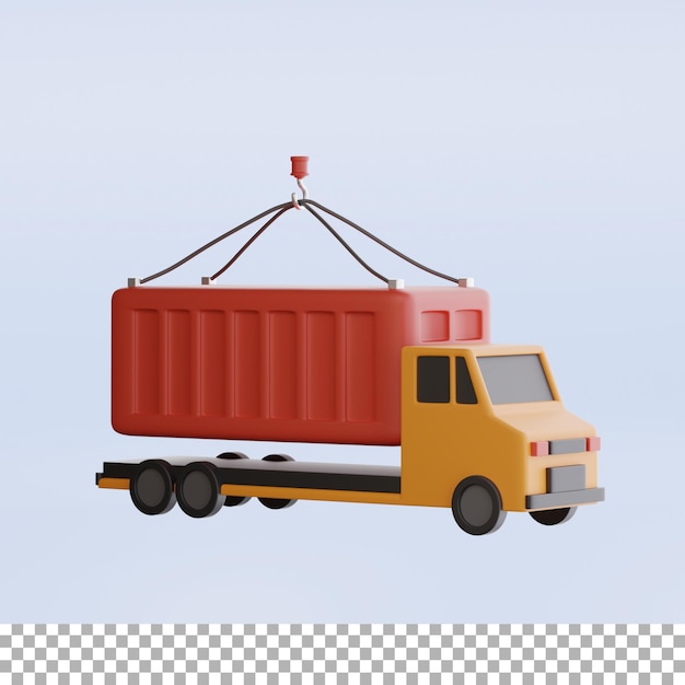 camión de reparto, y, contenedor, 3d, interpretación